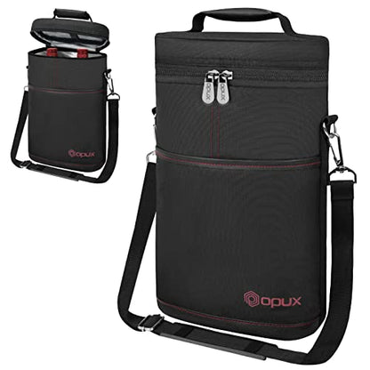 opux 2 Bottle Wine Carrier Tote, Insulated Leakproof Wine Cooler Bag, Wine Travel Bag Tote for Picnic BYOB Beach, Portable Wine Bottle Carrying Case, Gift for Wine Lover Women Men Christmas, Black - color: Black