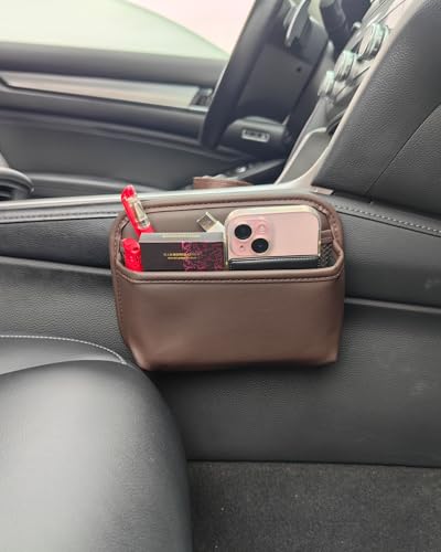 Driver's Car Storage Bag, Small Car Side Pocket Organizer for Car Seats, Doors and Consoles, PU Leather (Brown) - color: Brown