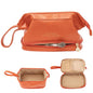 Abiudeng Large Capacity Makeup Bag Ladies Cosmetic Bag Travel Bag with Compartments Portable PU Leather Travel Makeup Bag with Handle - color: Orange