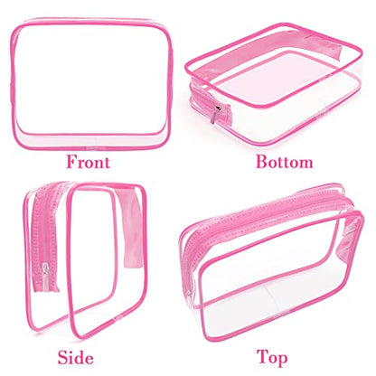APREUTY Clear Makeup Bags, TSA Approved 6 Pcs Cosmetic Makeup Bags Set Clear PVC with Zipper Handle Portable Travel Luggage Pouch Airport Airline Vacation Organization (Rose Red) - color: Rose Red-6PCS(Large+Medium+Small)