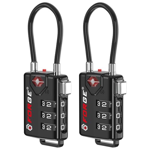 TSA Approved Cable Luggage Locks, Re-settable Combination with Alloy Body, Black 2 Locks. - color: Black 2 Pack