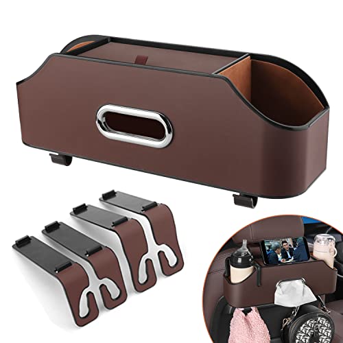 Car Seat Back Organizer - Stylish & Functional Storage for Family Adventures - Cup Holders, Tissue Box & Hooks - Perfect for Kids, Road Trips & Travel (Brown) - color: Brown