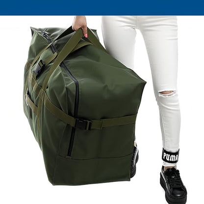 Arxus Large Duffel Bag, Waterproof Carry on Weekend Overnight Storage Bag over Luggage for Airline, Travel, Camping, Moving - color: 120L-Dark Green