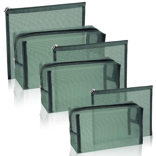 6 Pieces Mesh Makeup Bags Mesh Cosmetic Bag Portable Travel Organizing Zipper Pouch Toiletries Makeup Pouches for Home Office Travel Accessories - color: Green