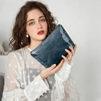WLLWOO PVC Waterproof Makeup Bag Kraft Paper Cosmetic Bag Travel Toiletry Zipper Pouch Organizer for Women Purse - color: PVC-Dark Blue