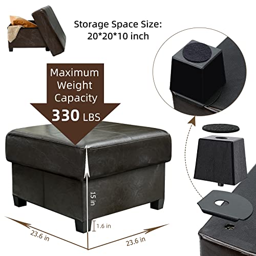 GLAXYFUR Folding Storage Bench, Cube PU Leather Footstool with Legs, Coffee Table, Ottoman with Storage for Living Room, 23.6 x 23.6 x15 Inches, Black - color: 23.6" Black