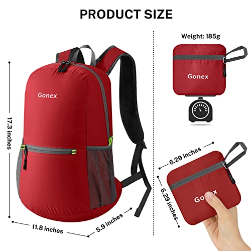 Gonex Ultra Lightweight Packable Backpack Daypack Handy Foldable Camping Outdoor Travel Cycling Backpacking - color: Red