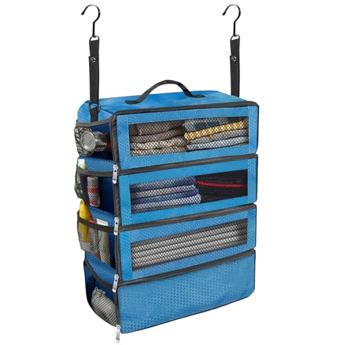 Olosar Suitcase Organizer, Travel Luggage Organizer Portable Hanging Travel Shelves Collapsible Hanging Packing Cubes for Carry on Suitcase - color: Blue-M, size: Medium