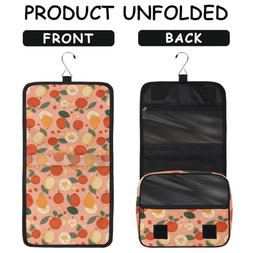 Hanging Travel Toiletry Bag for Women, Citrus Fruit Pattern Water Resistant Polyester Organizer with Hook & Handle, Large Capacity Cosmetic Bag for Travel, Gym, Camping - color: Citrus Fruit Pattern