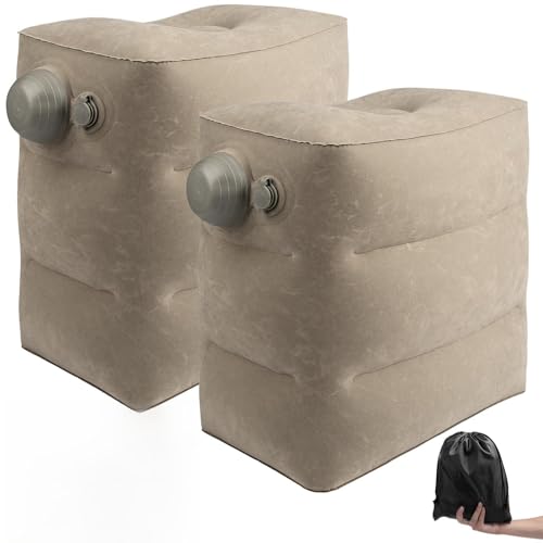 Inflatable Travel Foot Rest Pillow, 2 Pack Airplane Foot Rest Pillows, Portable Inflatable Leg Rest Pillow Flights Seat Extender with Storage Bag for Plane, Car, Train (2Pack Grey) - color: 2pack Grey