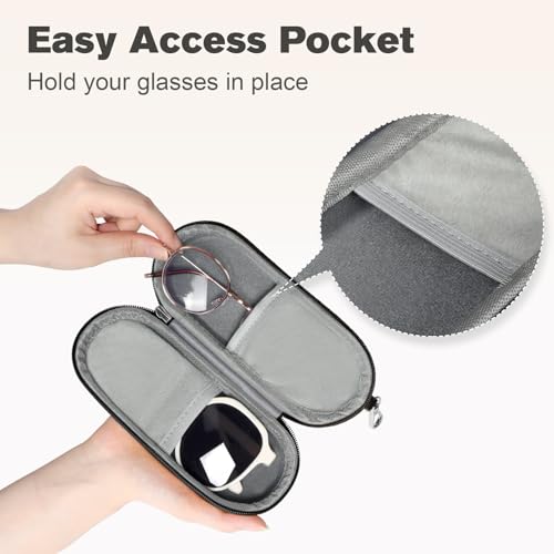 Double Eyeglasses Case, Dual Glasses Sunglasses Organizer with Zipper Closure, Eyewear Storage Box for Men Women Travel - color: Black