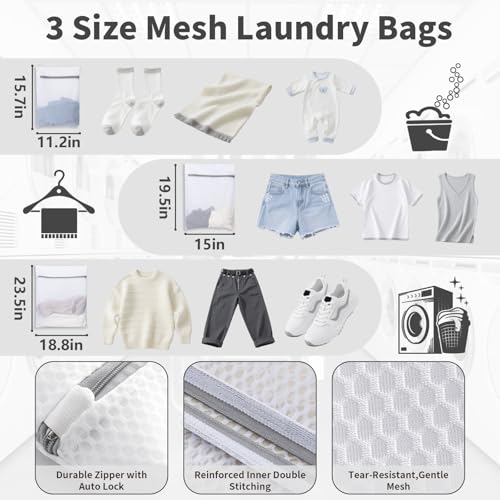150L Laundry Bag Backpack with 3 Sizes Mesh Wash Bags and Shoulder Straps Foldable Clothes Hamper Bag with Drawstring Closure for College, Apartment, Laundromat(White) - color: White