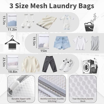 150L Laundry Bag Backpack with 3 Sizes Mesh Wash Bags and Shoulder Straps Foldable Clothes Hamper Bag with Drawstring Closure for College, Apartment, Laundromat(White) - color: White