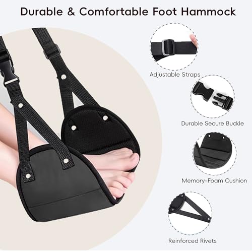 Foot Hammock for Plane Travel, Airplane Foot Hammock, Adjustable Foot Rest Sling, Airplane Gadgets Travel Essentials for Long Time Flight (Black) - color: Black