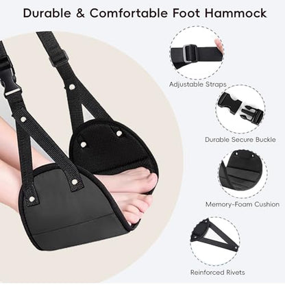 Foot Hammock for Plane Travel, Airplane Foot Hammock, Adjustable Foot Rest Sling, Airplane Gadgets Travel Essentials for Long Time Flight (Black) - color: Black