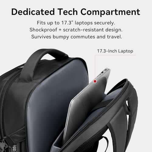 CROSSGEAR 30L Laptop Travel Backpack for Men, 17.3 Inch Laptop Backpack with Anti-theft Lock, Water Resistant Backpack with USB Charging Port, Large Laptop Bag Backpack for Work School Travel, Black