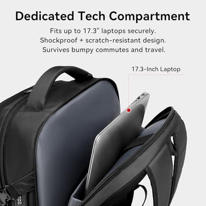 CROSSGEAR 30L Laptop Travel Backpack for Men, 17.3 Inch Laptop Backpack with Anti-theft Lock, Water Resistant Backpack with USB Charging Port, Large Laptop Bag Backpack for Work School Travel, Black