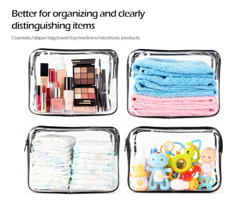 4Pack Black Clear Cosmetic Bags for Women Zipper Pouches Set PVC TSA Approved Toiletry Bag Organizers Packing Cubes