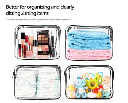 4Pack Black Clear Cosmetic Bags for Women Zipper Pouches Set PVC TSA Approved Toiletry Bag Organizers Packing Cubes