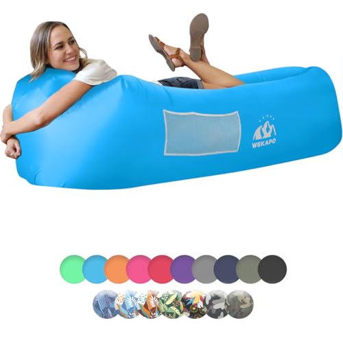 WEKAPO Inflatable Couch Air Lounger Chair - Camping & Beach Accessories, Portable Blow up Sofa for Hiking, Lawn, Indoor/Outdoor Movies & Music Festivals. Lightweight and Easy to Set Up Air Hammock - color: Blue