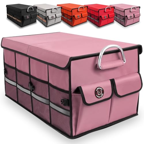Car Trunk Organizer, Cargo Organizer SUV Trunk Storage Non Slip Bottom Waterproof Collapsible Durable Multi Compartments-(Standard,Pink) - color: Pink, size: Standard
