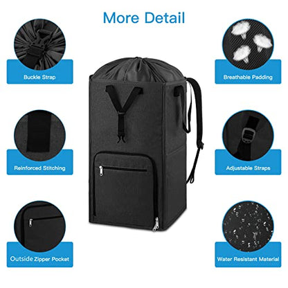 Laundry Backpack Bag, Bukere Extra Large 2 in 1 Laundry Hamper Basket for College Students Dorm Essentials, Adjustable Shoulder Straps, Freestanding Laundry Bag - color: Black
