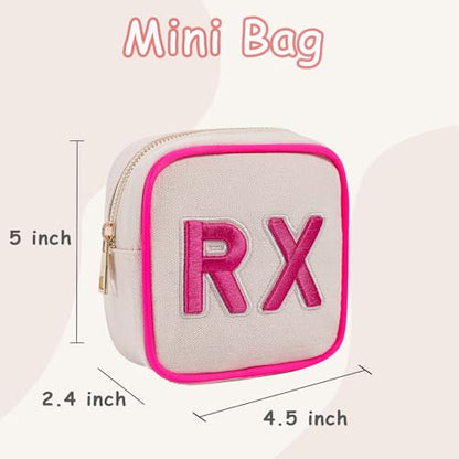 RSRSLEII Small Canvas Rx Medicine Packages, Cute Chenille Letter Patch Drug Makeup Bag with Metal Zipper, Mini Travel First Aid Purse Organizer Machine Washable (02Hot Pink) - color: 02Hot Pink