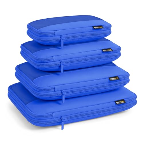 4 Piece Compression Packing Cubes for 3–7 Day Travel, Dark Blue | Wrinkle-Resistant Memory Fabric, Breathable Mesh Panel, Double-Zipper, Small to Large Size Bag, Smart Organization - color: Dark Blue