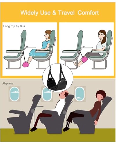 2 Pack Foot Hammock for Plane Travel, Airplane Travel Footrest Hammocks Adjustable Length Hanger for Comfortable Foot Rest, Portable Under Desk Flight Foot Leg Sling