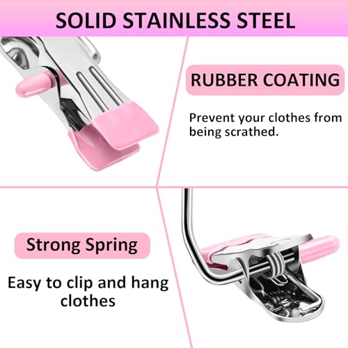 Boot Hangers for Closet,30 Pack Laundry Hooks with Clips,Stainless Steel Boot Hanger Clips,Portable Hangers Single Clip Space Saving Boot Clips for Hanging (Pink) - color: Pink