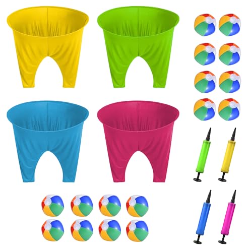 Granny Pants Outdoor Game Set, 4 Giant Pants with 16 Bouncy Balls & 4 Pumps, Funny Yard Toss Relay Game for Teens & Adults, Outdoor Party Game for BBQ, Picnic, Family Reunion & Team Building