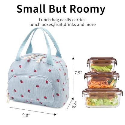 Lunch Bag Women Lunch Box for Women Adult Cute Insulated Lunch Bag Small Cooler Lunch Tote Bags for Work Picnic School (Blue-Strawberry) - color: Blue-Strawberry