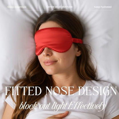 Silk Satin Sleeping Eye Mask, Red Sleep Eye Night Blindfold for Women and Men, Soft Breathable Blackout Eyeshade Eye Cover for Travel, Wedding Bridesmaid Gift - color: Red