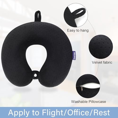 Black Travel Neck Pillow Memory Foam Airplane Pillow for Neck and Head Support Soft Portable U Shape Neck Pillow for Plane, Car & Home Office Use - color: Black