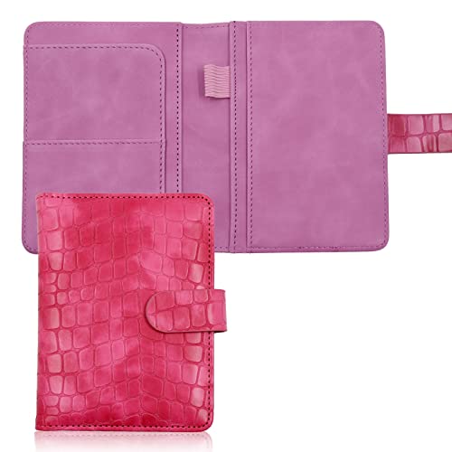 Melsbrinna Premium Leather Passport Holder Covers Case, Waterproof Rfid Blocking Travel Wallet Passport Holder with Pen Holder, Cute Passport Book for Women/Men - color: AJ-Stone-rose red