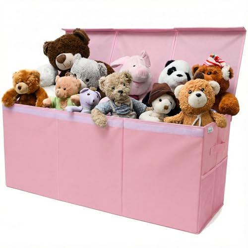 SoftOwl Extra Large Toy Storage Organizer with Lid - Sturdy, Collapsible Toy Chest Storage Box Design - Toys Bin with Dividers for Kids, Nursery, Bedroom, Playroom 37"x16"x14" - color: Pink