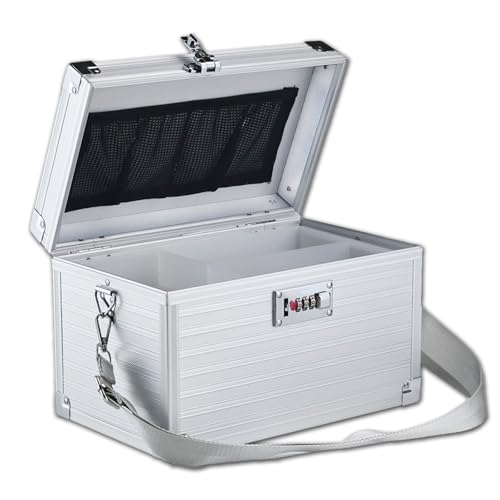 Combination Lock Box with Handle, Portable Multipurpose Locking Storage Case, Home Outdoor Security Lockbox, Organizer for Accessories Medicine Cosmetics Toys Tools (Stripe Silver, Medium) - color: Stripe Silver, size: Medium