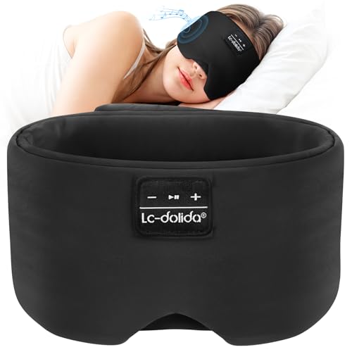 LC-dolida Sleep Mask with Bluetooth Headphones, Ice Silk Sleep Headphones with Bluetooth 5.4, Total Blackout Eye Mask for Sleeping, Sleep Soft Mask for Women Men, All Night Sleep, Travel(Black) - color: Black
