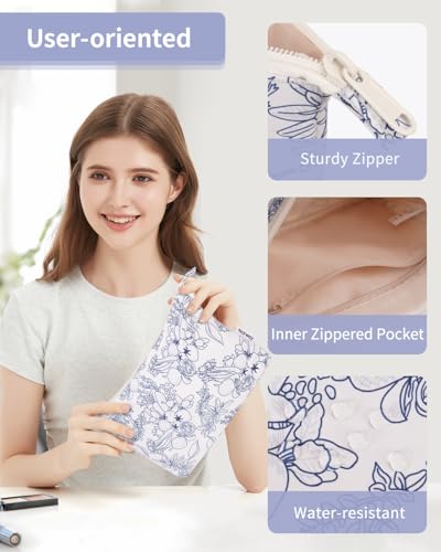 Narwey Small Makeup Bag for Purse Travel Makeup Pouch Cosmetic Bag Zipper Pouch Bags for Women (Navy Blue Flower) - color: Navy Blue Flower