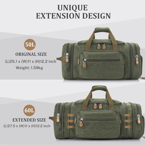 Gonex Canvas Duffle Bag 60L Travel Duffel Overnight Weekend Bag with Shoe Compartment (Army Green) - color: Army Green, size: X-Large-60L (With Shoe Compartment)