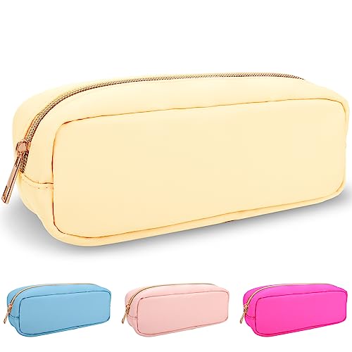 izuzta Nylon Small Makeup Bag Slim Pouch, Preppy Cute Makeup Brush Case Bag Cosmetic Zipper Pouch for Purse, Waterproof Travel Toiletry Bag Clutch Coin Pouch Makeup Organizer for Women Girls(Beige) - color: Beige, size: Slim