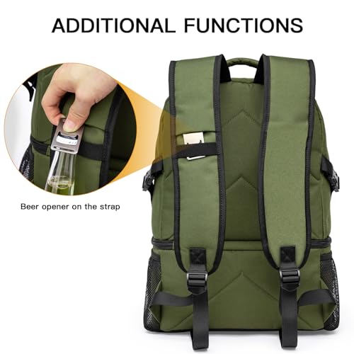 TUGUAN Insulated Cooler Backpack 38 Cans Double Deck Leakproof Lightweight Soft Lunch Backpack Small Cooler Bag Beach Picnic - color: 8901-green