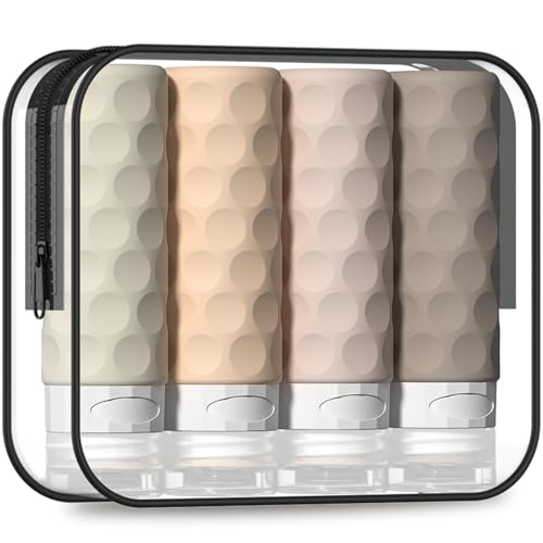 Silevoler Travel Bottles for Toiletries, 4pcs Tsa Approved 3oz Travel Size Containers, BPA Free Leak Proof Premium Silicone Bottles, Refillable Liquid Squeezable Accessories W/Toiletry Bag(Cream) - color: Cream
