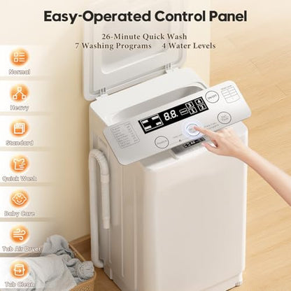 Auertech 18 lbs Portable Washing Machine, Fully Automatic Portable Washer with LED Display, 7 Wash Cycles, 4 Water Levels, Top Load Washing Machine for Apartment, RV, Dorm, Home - size: 18 lbs