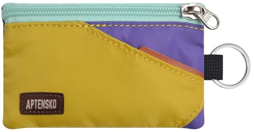 RFID Blocking Travel Wallet with Adjustable Lanyard, Small Nylon Zipper Pouch and Badge Holder for ID, Credit Cards, Cash, Keys, Commuters (DarkYellow+Violet) - color: DarkYellow+Violet