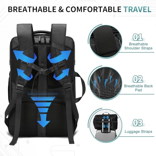 40L Travel Backpack, TSA Friendly Flight Approved Carry on Backpack for Men Women, Fits 17.3 Inch Laptop with USB-A&C Ports, Weekender Bag, Black - color: Black