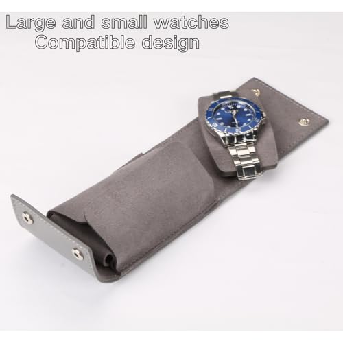 Watch Travel Pouch Portable Organizer - Luxury Watch Case Travel Recycled Leather Storage and Display for Men and Women (Single,Grey) - color: WP-Grey