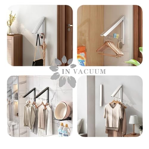 Laundry Drying Rack, Wall Mounted Retractable Clothes Hanger, Aluminium Home Storage Organization Space Savers for Home(2 Racks with Rod,Black) - color: 2 Racks With Rod Black