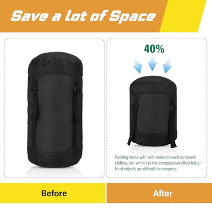 5 Pcs Compression Sacks for Backpacking 5L/10L/15L/20L/35L Camping Sleeping Bag Stuff Sack Water Resistant Sleeping Bag Storage Sack for Space Saving Hiking Gear - color: Black