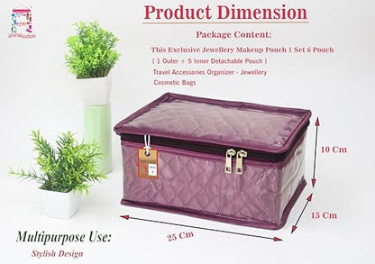 atorakushon Satin Makeup Pouches Cosmetic Necklace Earrings Jewellery Organizer For Women Maroon (Purple) - color: Purple